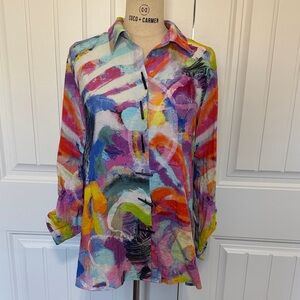 Ali Miles Colorful Abstract Button-Up Shirt